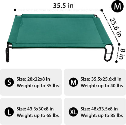 pettycare Elevated Outdoor Dog Bed - Dog Cots beds for Medium Dogs, Waterproof Raised Dog Bed Easy to Assemble, Cooling Elevated Dog Bed with Teslin Mesh, Durable, Non Slip, Up to 40 lbs,Green