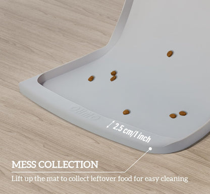OHMO Dog Food Mat(Ash, 24 * 15'') w/Residue Collection Pocket Silicone Pet Feeding Mat for Floor High Edges Anti Spills Waterproof Cat Water Bowl Tray, Easy Clean Placemat