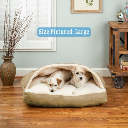 Snoozer Rectangle Cozy Cave Dog Bed - Indoor Dog Bed with Cover Cave, Covered Calming Burrow for Small & Medium Sized Pets with Blanket Attached, Enclosed, Washable - Medium, Khaki