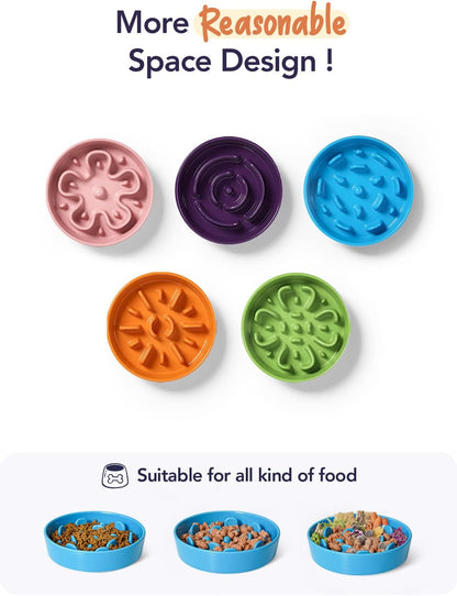 LE TAUCI Ceramic Slow Feeder Dog Bowls Elevated, 3 Cup Raised Bowl with Wooden Stand for Medium Large Breed, Slow Down Eating, Puzzle Dog Food Bowl,Vortex Blue