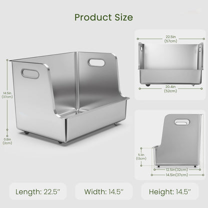 One-Piece Stainless Steel Litter Box, 14.5" High-Side XL Metal Cat Litter Box, Extra Wide Entry Pet Toilet, Cat Litter Station with Wheels, Easy to Move, Non-Stick, No Odor, for Big or Multiple Cats