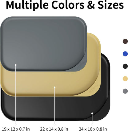 Silicone Pet Feeding Mat with Raised Edge & Residue Collection Pocket for Food and Water, Dog Bowl Mats, Cat Bowls Placemat with High Lip for Floor Waterproof, 19 x 12 x 0.7 Navy Blue