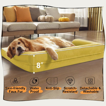 Large Dog Bed Orthopedic Washable - Waterproof with Removable Cover - Memory Foam - Beds Bolster Pet - Couch Sofa - XXXL Large Big Jumbo Dogs - Ginger Yellow Giant Dog Bed