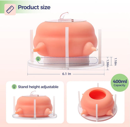 Nursing Nipple for Multiple Kittens, Puppy Feeders for Multiple Puppies with Support Base,Smooth Flow Nipple for Puppies,Ideal Replacement for Kitten Bottle Feeding Kit,400ml Capacity(Pink)