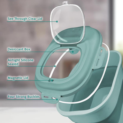 Rice Storage Bin Cereal Containers, 13-50lb Collapsible Rice Container Dispenser with Transparent Lid, Rolling Wheels, Measuring Cup and Scoop, Airtight Dog Cat Pet Food Storage Container Green