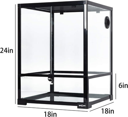 REPTI ZOO Reptile Glass Terrarium, 18" x 18" x 24" Knock-Down Reptile Habitat Tank with Double Hinge Door & Top Screen Ventilation and Side Mesh Ventilation, 30 Gallon Large Reptile Terrarium