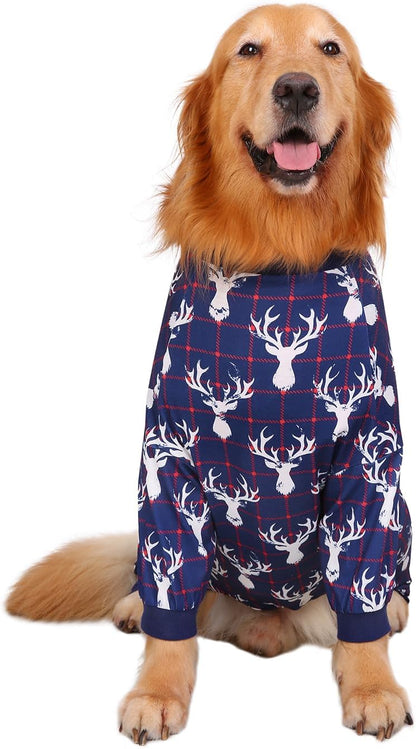HDE Dog Pajamas One Piece Jammies Jumpsuit Pet Clothes Outfit Stretchy Lightweight Comfy Shirt Pjs for M-3XL Dogs Reindeer - L