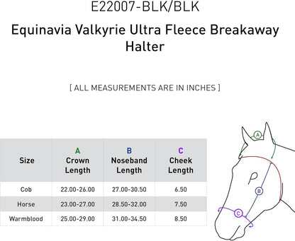 Equinavia Valkyrie Soft Ultra Fleece Padded Adjustable Breakaway Horse Halter - Black/Black - Warmblood