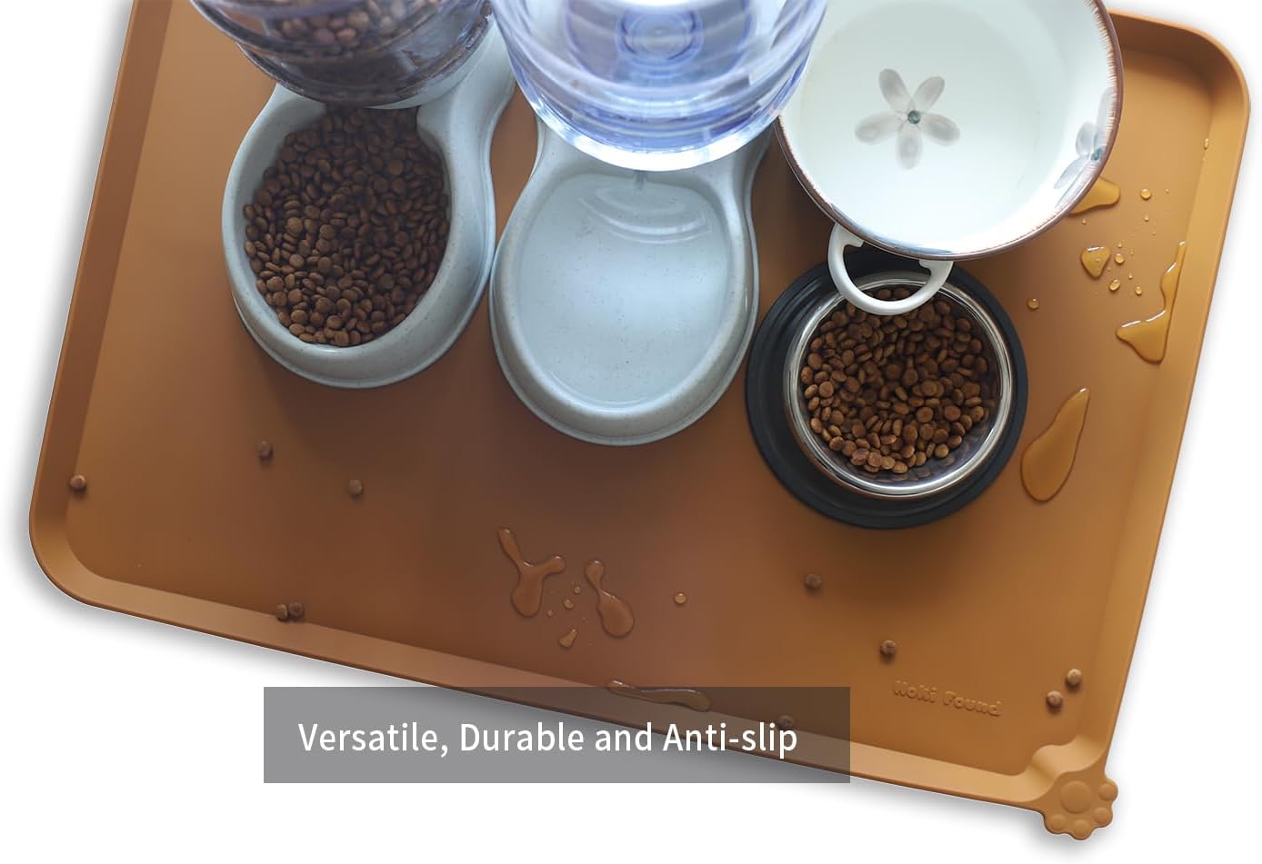 Hoki Found X-Large Silicone Pet Feeding Mats - Non-Slip Dog Cat Bowl Placemats - Waterproof - For Carpet - Butterscotch