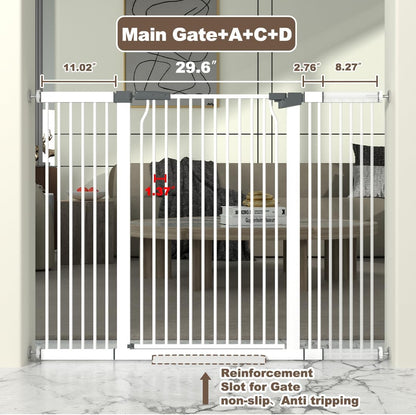 41" Extra Tall Cat Gate for Doorway, 49.2-54.7 Metal Pet Baby Safe Gate, Extra Wide Pressure Mounted Child Door with Expansion Kit, No Drilling No Climb Cat Fence Indoor, Tall Dog Gate, White