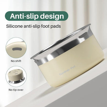 Gardner Pet Dog Bowls 1 Gallon (3.85L) Stainless Steel No Spill Water Bowl, Slow Water Feeder Metal Dog Bowls, Spill Proof Water Dispenser for Large Dogs, Promotes Healthy Hydration(White)