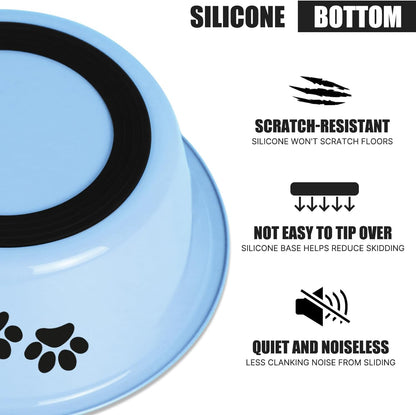 Stainless Steel Dog Bowls, Nonslip Rubber Bottom No Spill Proof Skid Metal Insulated Dog Bowls for Large Medium Small Breed Dogs (Blue, 8.5 Cups/71 OZ)