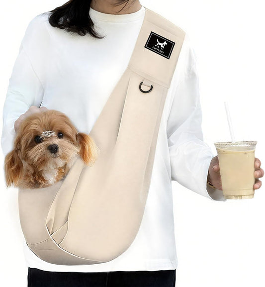 Dog & Cat Carrier Sling, Adjustable Soft Padded Shoulder Puppy Carrier, Hands-Free Dog Carrier Bag with Double Safety Buckles Premium Material for Outdoor Travel (Apricot, L)
