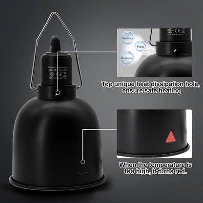 Reptile Light Fixture, 2 Packs 5.5 Inch Deep Dome Lampshade Dimmable, Reptile Heat Lamp Fixture with Separate Switches Fit for UVB Bulb Basking Heat Bulb for Reptile Glass Terrariums