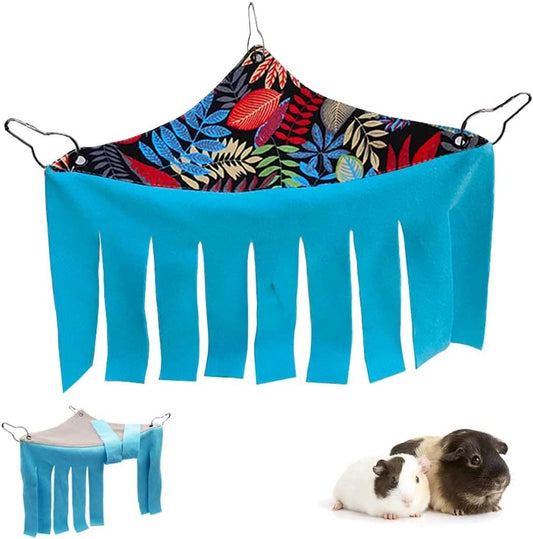 RIOUSSI Guinea Pig Hideout Hideaway Corner Fleece Toys Cage Accessories with Reversible Sides, Black Leaves