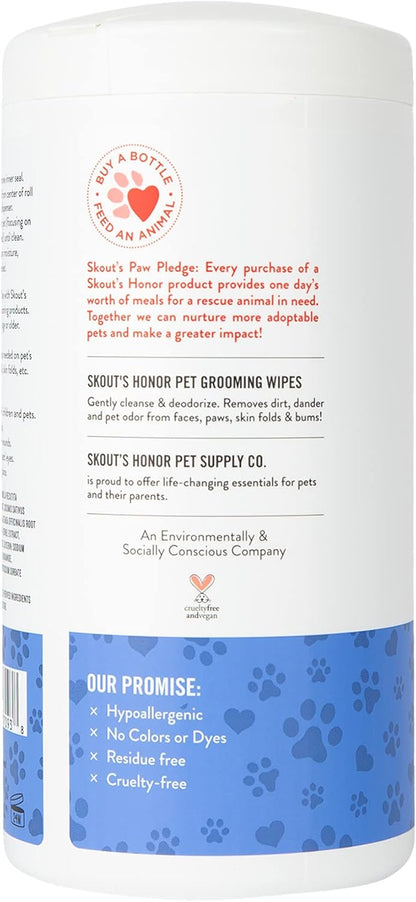 SKOUT'S HONOR Pet Grooming Wipes for Dogs and Cats - Deodorizing, Plant-Based, Biodegradable, Fragrance-Free - for Paws, Faces, Skin Folds & Bums, 80 Count, 2-Pack