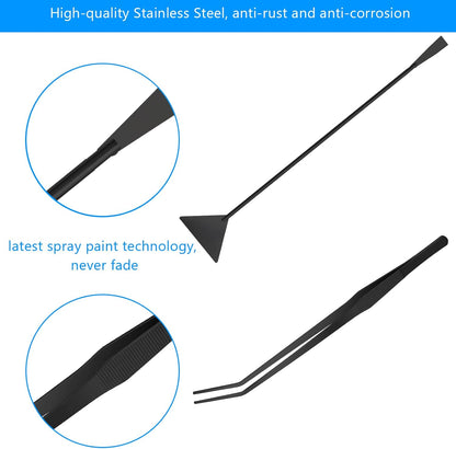 Aquarium Aquascape Tools Kit 15in, 4 in 1 Anti-Rust Aquatic Plant Aquascaping Tool Stainless Steel Tweezer Scissor Spatula for Aquarium Tank Clean Fish Tank Aquascape Accessories Set (black)