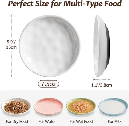 Non-Slip Cat Food Bowl,Healthy Ceramic Cats Bowls with Silicone Bottom, Anti-Whisker Fatigue Cat Dishes Set, Shallow & Wide Kitten Plates for Food and Water, 4 Pack