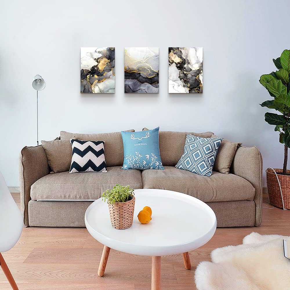 AHUASJART Abstract Canvas Wall Art For Living Room Boho Decor Bedroom Fashion Decors Office Ink Paintings 3 Pcs Framed Pictures Artwork Bathroom Home 16x24''