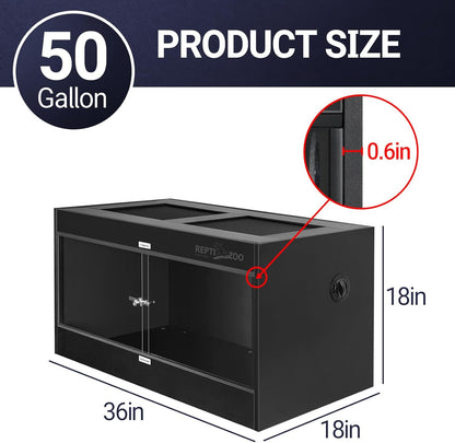 REPTI ZOO 50 Gallon PVC Reptile Enclosure, 36x18x18 inch Reptile Tank for Ball Python Bearded Dragon Snake Gecko, Reptile Terrarium Lounge Habitat with Glass Sliding Door & Top Screen Ventilation