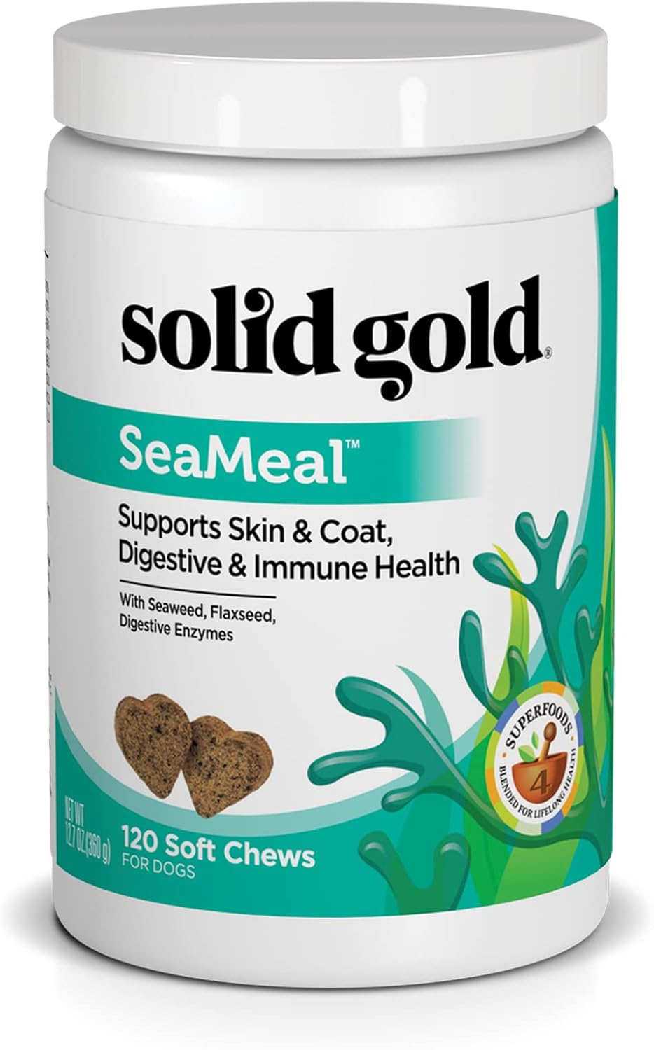 Solid Gold Cat & Dog Multivitamin Chews - Kelp, Omega 3 & Vitamins for Dental, Digestive, Immune, Skin & Coat Health - Multi Vitamin for Dogs & Cats - Sea Kelp Based Soft Chew for All Ages - 120ct