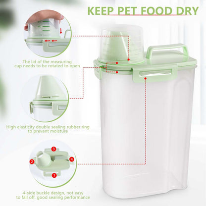 SenseYo 2.5lb Pet Food Storage Container with Measuring Cup, 3L Cat Food Storage Container Dog Food Storage BPA Free for Small Dog, Cat, Bird (Green)
