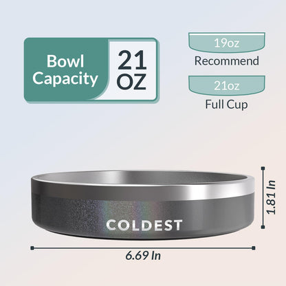 Coldest Dog Bowl - Anti Rust Metal, Non Slip, 3 Layers Insulated Stainless Steel Dog Bowls - Spill Proof & Heavy Duty - Water Bowl for Dogs, Cats & Pets, Dish Washer Safe (21 oz, Stardust Glitter)
