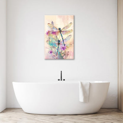 Dragonfly Bathroom Pictures Wall Art, Floral Bathroom Wall Decor, Framed Painting Canvas Artwork for Bedroom Living Room Decorations 24"L x 16"W