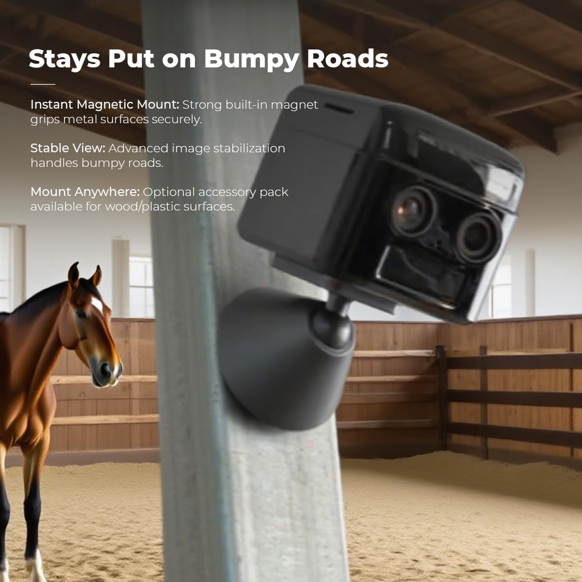 NomadEye Wireless Horse Trailer Camera – 4K Live Video & 2-Way Audio – WiFi Connect – Magnetic Mount – 15Hrs Recording – Night Vision – iOS & Android App (4 Pack)