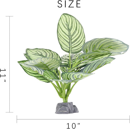 Reptile Terrarium Plants, Bearded Dragon Tank Decor Accessories for Ball Python Leopard Gecko Tree Frog Tarantula Lizard Corn Snake Tortoise Chameleon Crested Gecko - Fake Goeppertia White