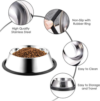 Stainless Steel Dog Bowls, 1 Cup/8oz Cat Bowl Water and Food with Rubber Base, Pet Bowls for Small Dogs, Cats, Puppy, Rabbit and Kitten, 2Pack