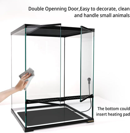 30 Gallon Tall Reptile Glass Tank Terrarium 18"x18"x24" Large Habitat Enclosure for Gecko,Lizard,Chameleon,Frog,Snake,No Install Needed and Come with Tank Background