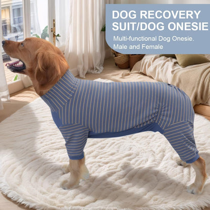 Dog Pyjamas PJS Sweater Clothes and Home Clothing Suitable for Medium to Large Breeds of Dogs, Dog Neutering Suits, Extra-Large Stretch Fabric, Four-Legged (Thickened Blue Stripes, 2XL)