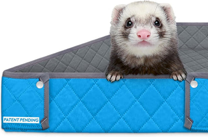 Paw Inspired Critter Box Washable Cage Liner, Reversible Fleece Bedding with Raised Sides for Ferrets, Guinea Pigs, Rats, Chinchillas, and Other Small Animals (Critter Nation/Ferret Nation, Gray/Blue)