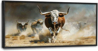 Highland Cow Large Wall Art Western Running Longhorn Pictures Rustic Wild Animal Wall Decor Canvas Print Painting Artwork for Bathroom Living Room Bedroom 60L" x 30W"