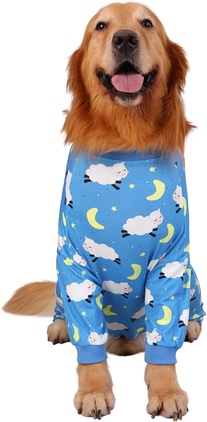 HDE Dog Pajamas One Piece Jammies Jumpsuit Pet Clothes Outfit Stretchy Lightweight Comfy Shirt Pjs for M-3XL Dogs Counting Sheep - M