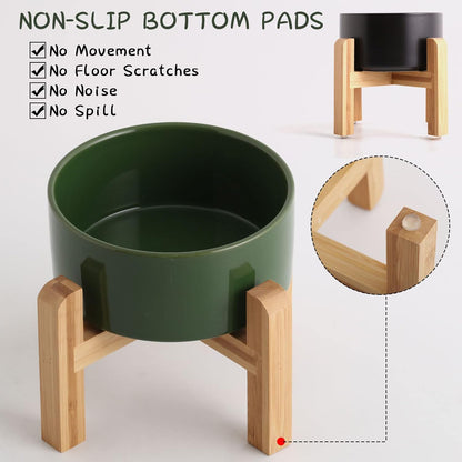 Petygooing 28 OZ Elevated/Raised Ceramic Dog Bowl for Small and Medium Breeds, Dog Food Water Dish with Stand,Pet Feeding Bowl Anti Slip Rubber for Small and Medium Dogs (3.6 Cups) Rust Green