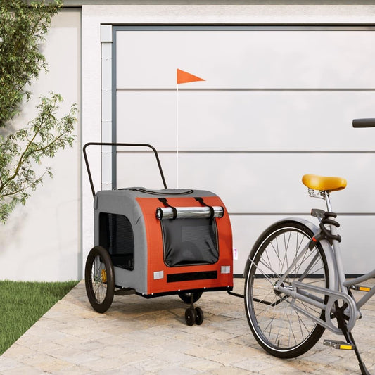 Tidyard Pet Bike Trailer Orange and Gray Oxford Fabric and Iron Pet Bicycle Carrier, Animal Bike