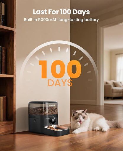 oneisall Cordless WiFi Automatic Cat Feeder, Tasty S2 Pro Rechargeable 100-Day Battery Operated Pet Feeder, 12 Cups/3L Timed Cat Food Dispenser for Large Kibble, Smart App Control (Black)