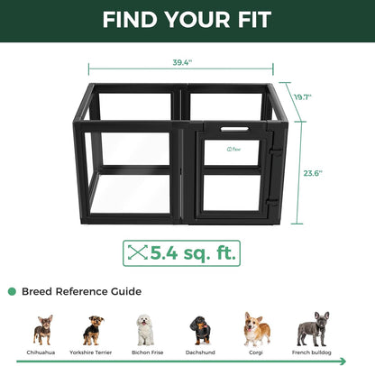 FXW AuraSpace Acrylic Indoor Unleashed Dog Playpen for Puppies and Small Dogs, 24 Inch, 6 Panels, Black