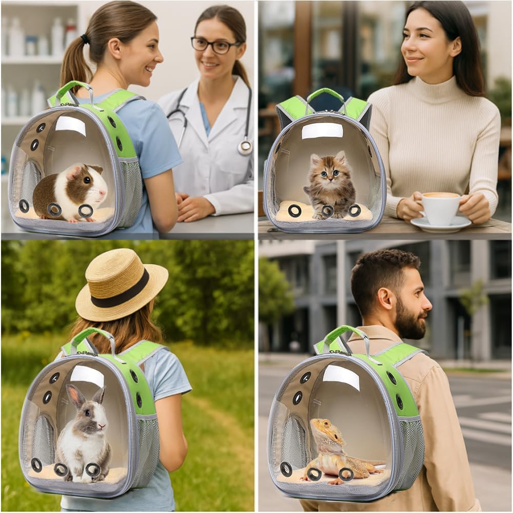 Bunny Carrier, Guinea Pig Carrier,Small Animal Carrier Backpack for Rabbit,Bearded Dragon, Lizard,Hamster,Kitten. Breathable Pet Travel Cage Bag (Grass Green)