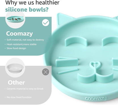 Coomazy Silicone Slow Feeder Dog Cat Bowls, Interactive Puzzle Toy for Pets Dry/Wet Food Training, Keeps Dogs Cats Busy, Prevents Puppy Kitty Overeating (Cyan, 0.8 Cup)
