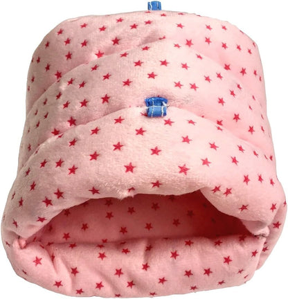 WOWOWMEOW Small Animals Warm Hanging Cage Cave Bed for Hamsters, Guinea-Pigs, Rats, Rabbit and Chinchillas (L, Star-Pink)
