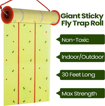 Qualirey Giant Sticky Fly Traps,30 Feet Fly Strips for Indoor Outdoor Hanging Flying Tapes Non Toxic Ribbon Fruit Gnat Killer for Mosquito Plants House Horse Stable (Yellow,1 Pcs)