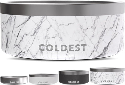 Coldest Dog Bowl - Anti Rust Metal, Non Slip, 3 Layers Insulated Stainless Steel Dog Bowls - Spill Proof & Heavy Duty - Water Bowl for Dogs, Cats & Pets, Dish Washer Safe (100 oz, Carrara Marble)