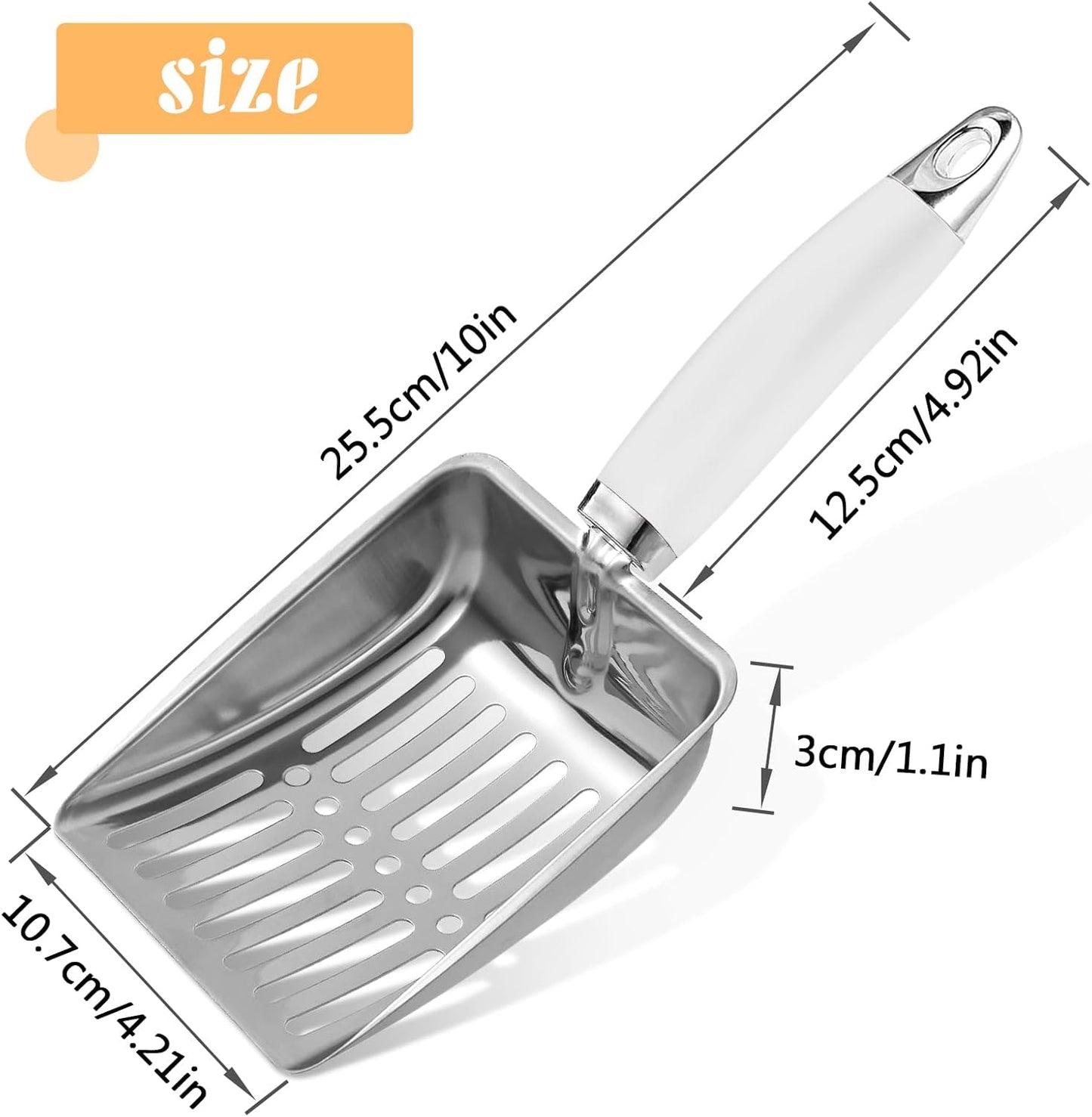 Cat Litter Scoop - Stainless Steel Metal Cat Litter Scoop-Sturdy Mesh Scooper - Mesh Shovel-Easy to Clean - Suitable for Cat Litter Box -Grey White
