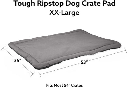 K9 Ballistics Tough Ripstop Dog Crate Pad - Durable & Machine Washable with Non-Skid Bottom and 120-Day Warranty, Fits 54" Wire Crates - XX-Large, Light Gray Velvet