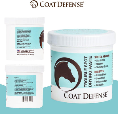 COAT DEFENSE Trouble Spot Drying Paste for Horses - Natural Equine Wound Care That Provides Safe & Effective Relief from Scratches, Sweet Itch, Summer Sores, Proud Flesh, Mud Fever, Girth Rot (24 Oz)