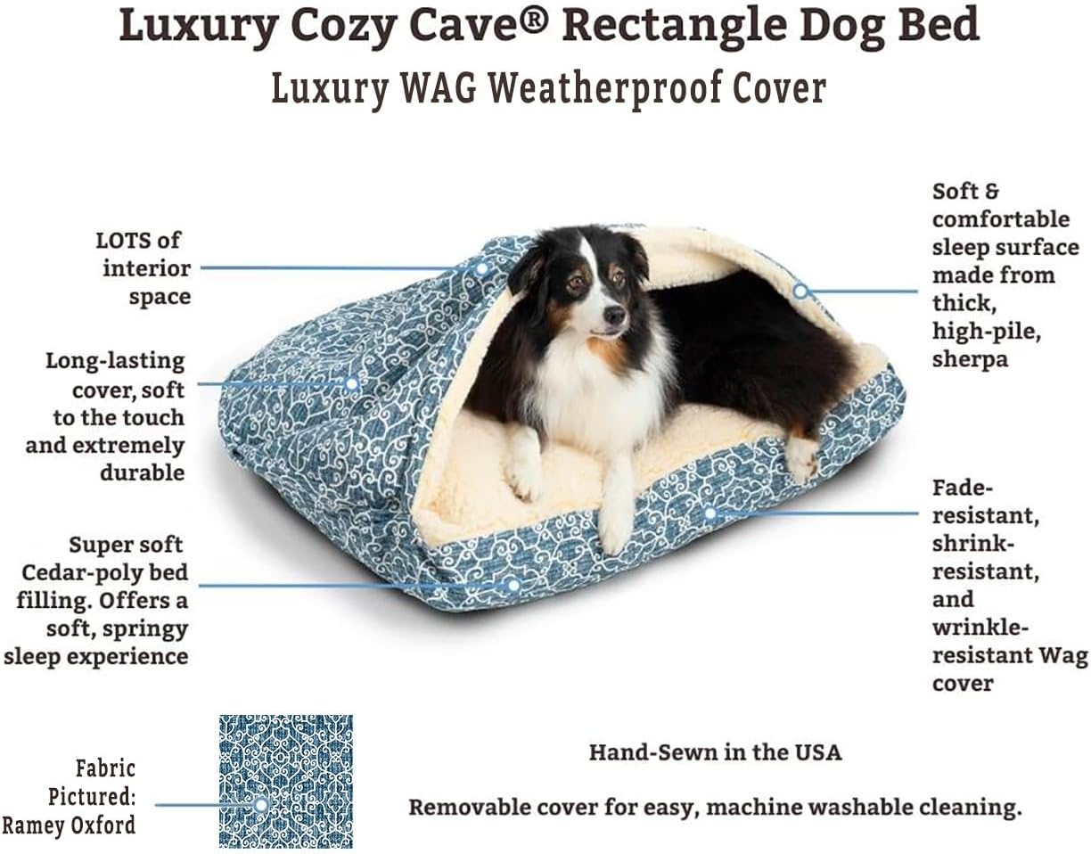Snoozer Pet Products Luxury Rectangle Cozy Cave, Wag Collection, Small, Starpatch Red Diamond