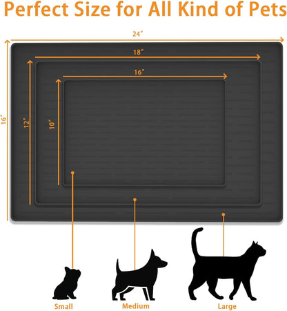 24" x 16" Dog Food Mat, Silicone Pet Mats for Food and Water, Nonslip Pet Feeding Mats for Floors, Dog Cat Bowl Mat with Raised Edges, Lake Blue